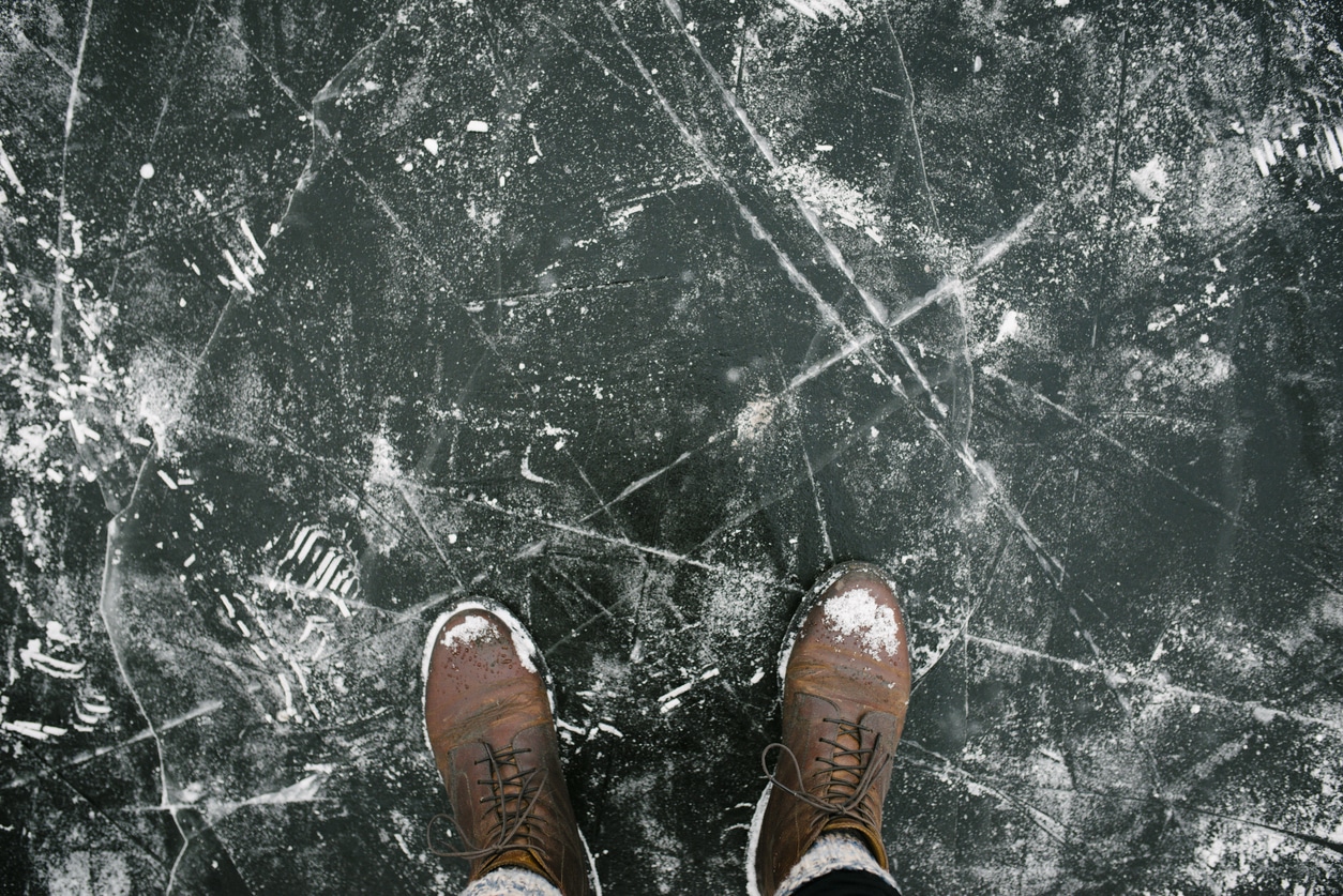 feet on winter ice
