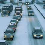 cars in traffic in snow