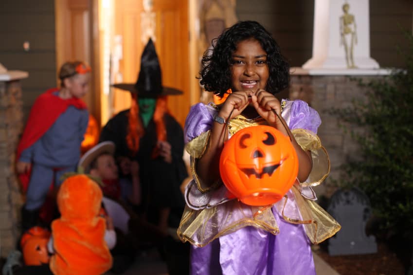 Girl in costume at Halloween party